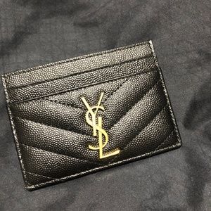 CASSANDRE SAINT LAURENT MATELASSÉ CARD CASE IN GRAIN DE POUDRE EMBOSSED LEATHER